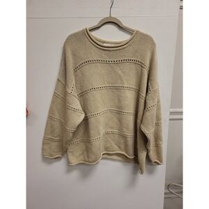New York Style Womens Sweater Size‎ L Beige Ramie Cotton Knit Pullover Top